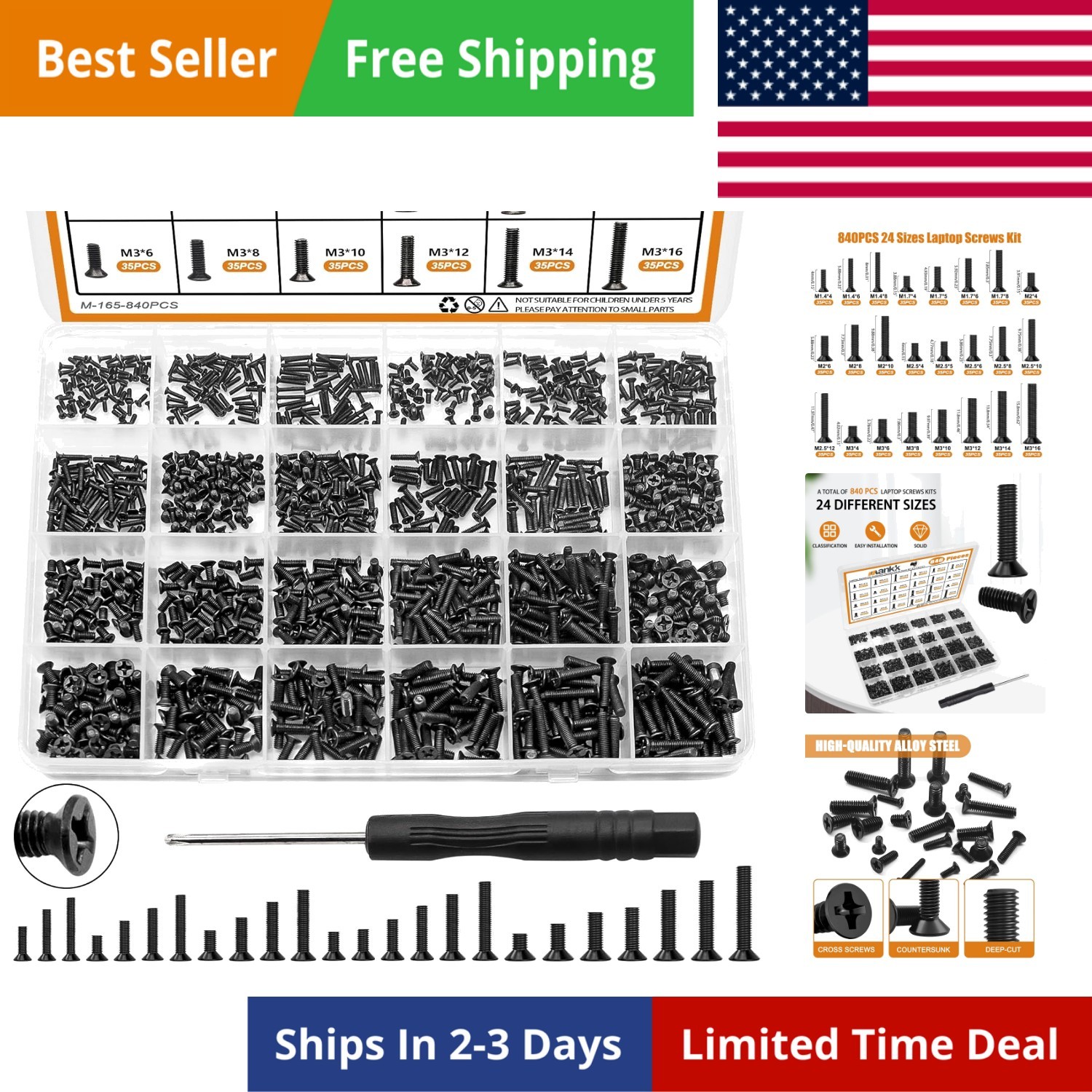 Laptop Screws 24 Sizes M1.4/1.7/2/2.5/3 Replacement Computer Tiny Screws Moth...