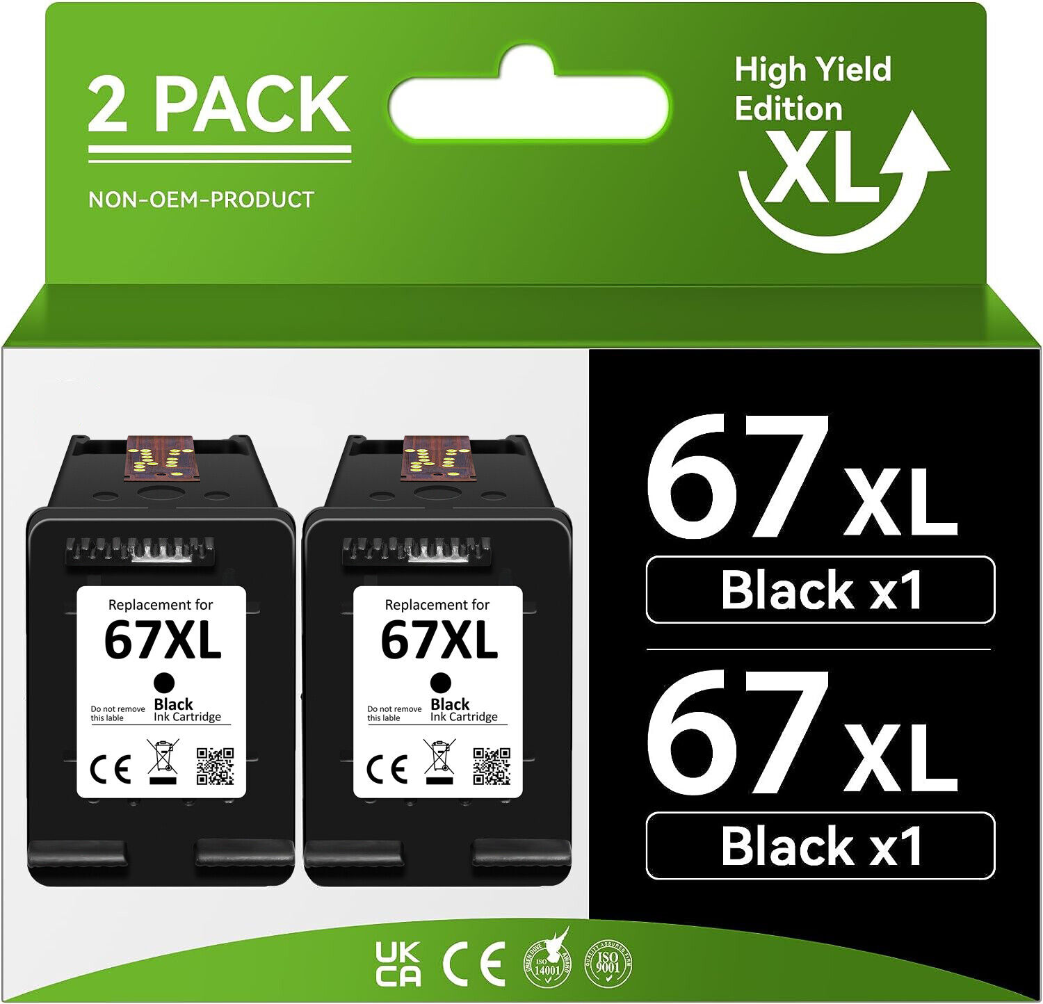 2 Pack Ink Cartridges for HP 67 XL Deskjet 2700e 2742e 4123e Envy 6020 Printer