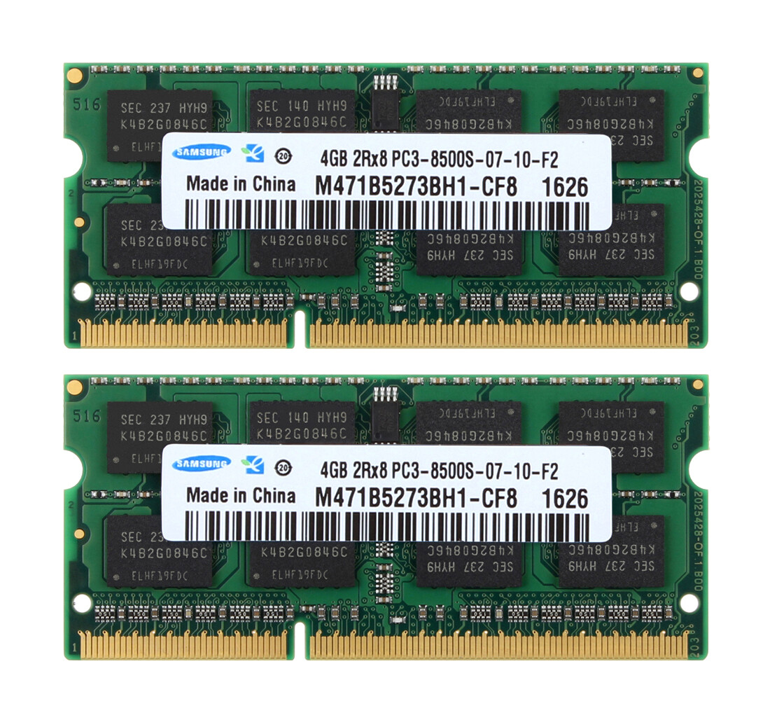 Samsung (8GB) 2x4GB 2RX8 DDR3 1066MHz PC3-8500S 204PIN SO-DIMM Laptop RAM Memory