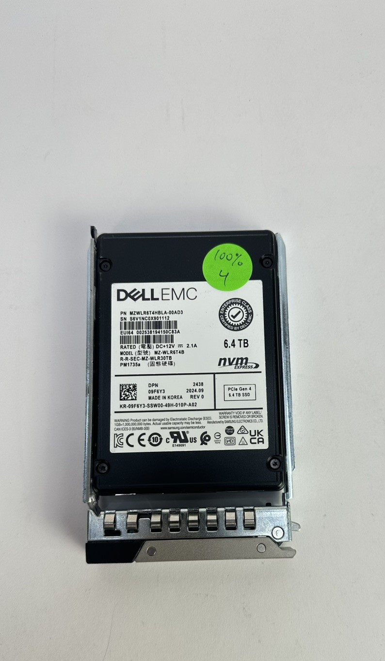 Dell 9F6Y3 6.4TB PCIe Gen4 NVMe Mixed Use 2.5 SSD 09F6Y3 PM1735a MZ-WLR6T4B SFF
