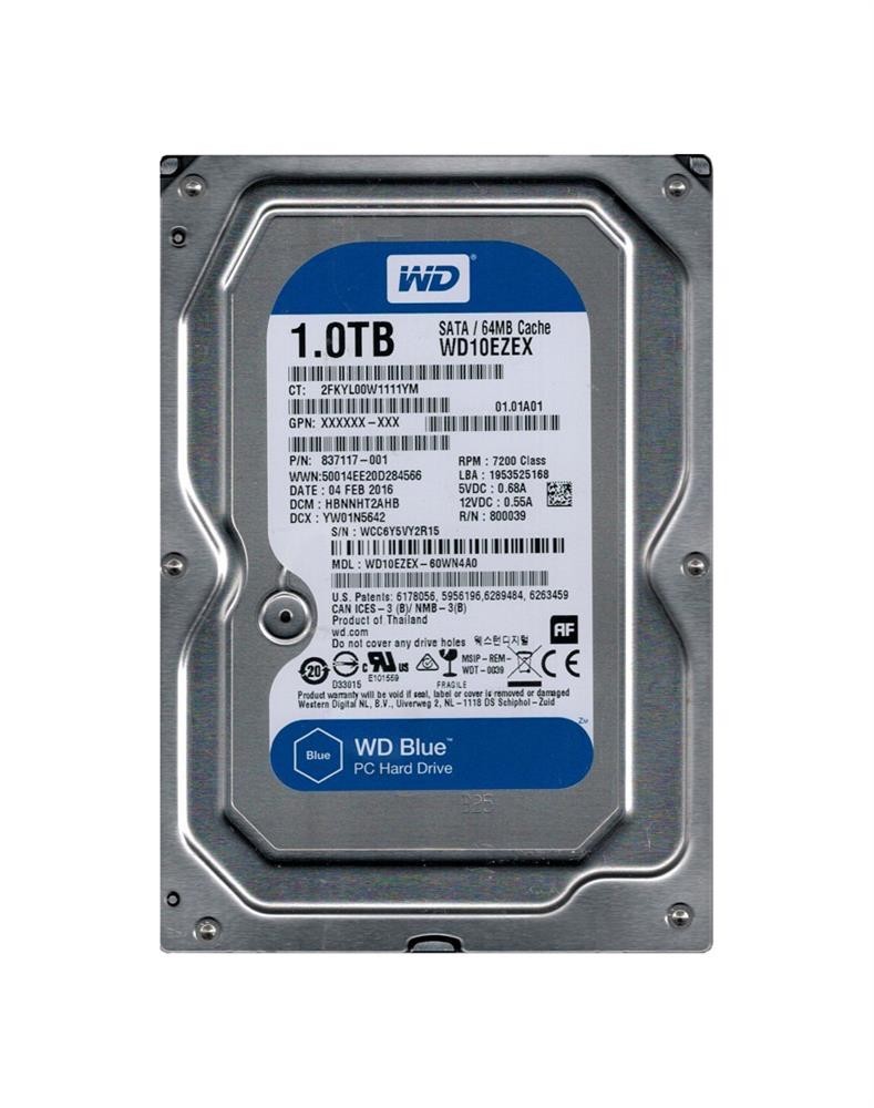 Lot of 4 Western Digital Blue 1TB 3.5" SATA III 7200RPM 64MB HDD WD10EZEX