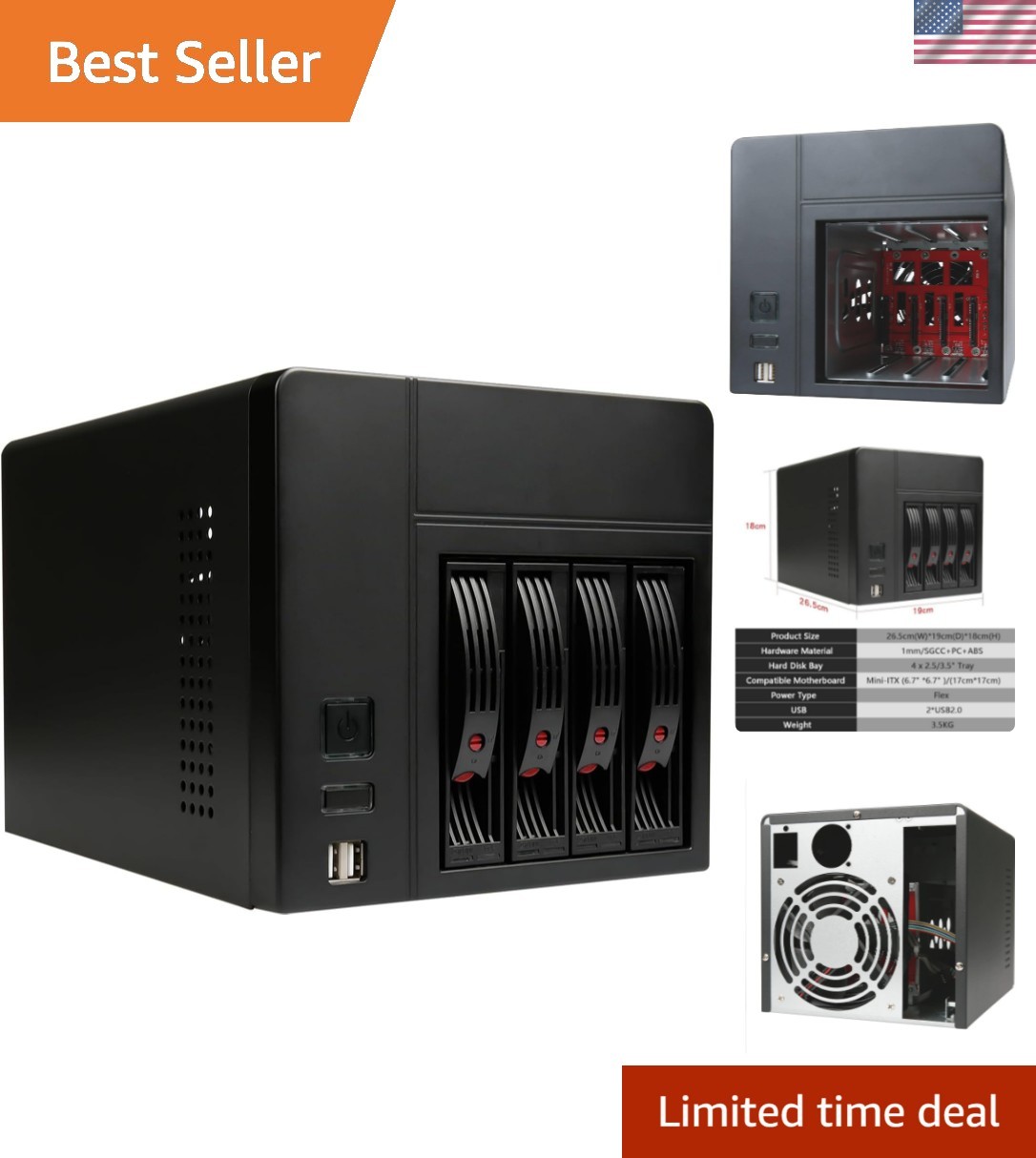 Stylish Mini-ITX NAS PC Chassis: 4 Bay Storage for Efficient Network Solutions