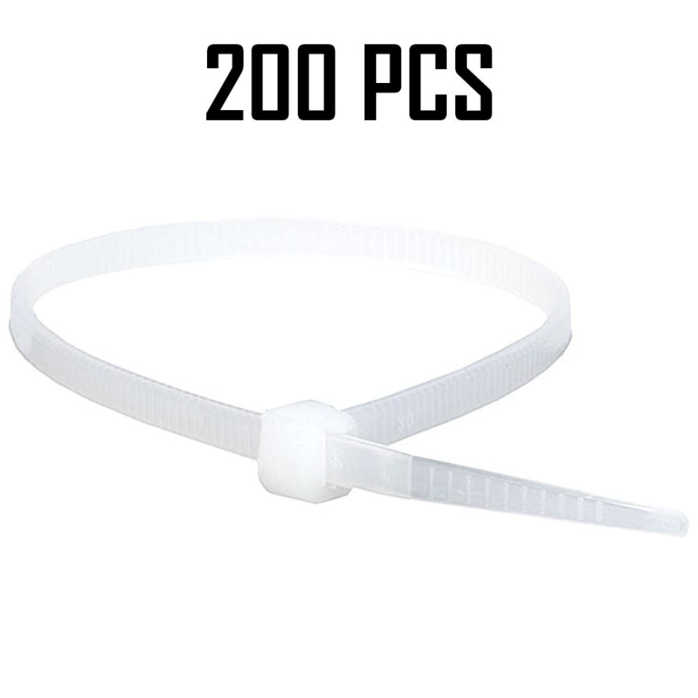 200pcs 8" inch Cable Wire Zip Ties Nylon 40 Lbs Self Locking Pack White