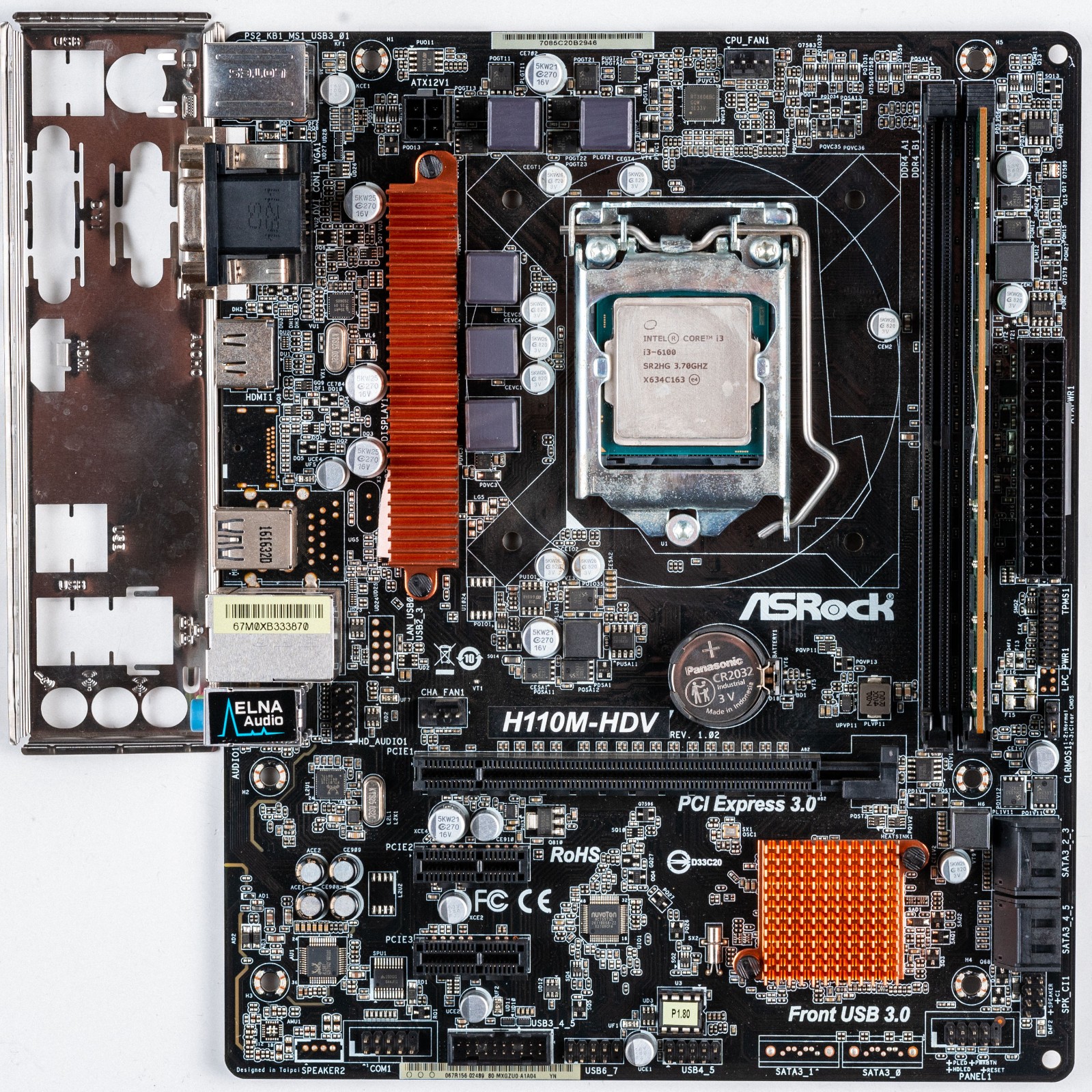 ASRock H110M-HDV LGA1151 MicroATX Motherboard 4GB DDR4 Intel Core i3-6100