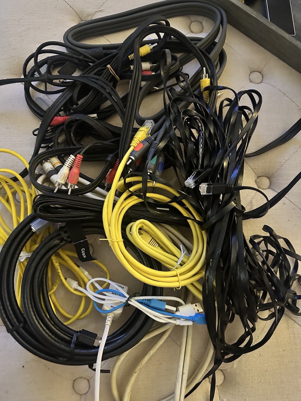 Lot of Mixed Cables & Wires / RCA AV / Ethernet / Coax / USB / Phone Line/ Other