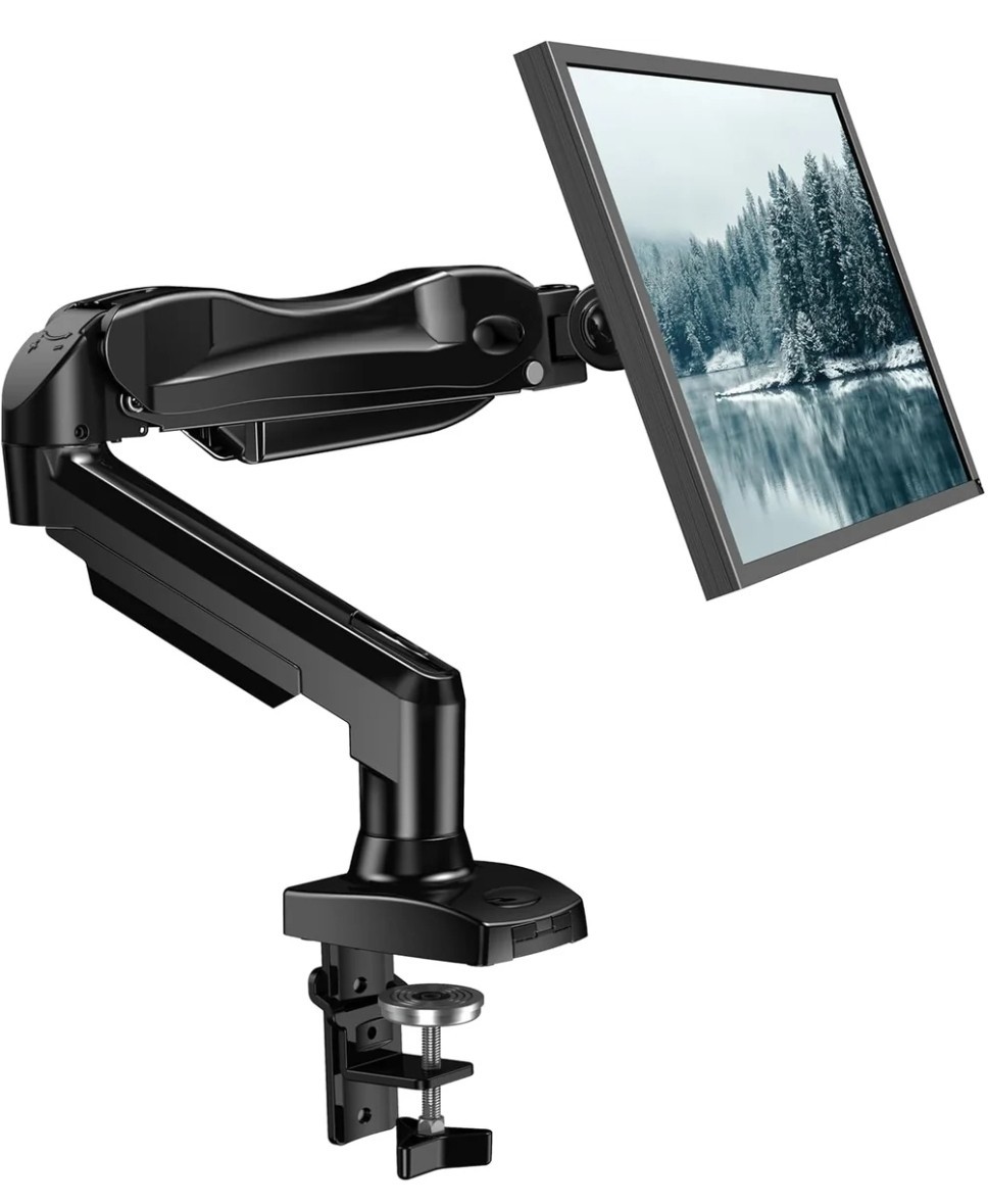 NEW Huanuo Single Monitor Full Motion Desk Mount Model # HNSS6 w/ Gas Spring Arm