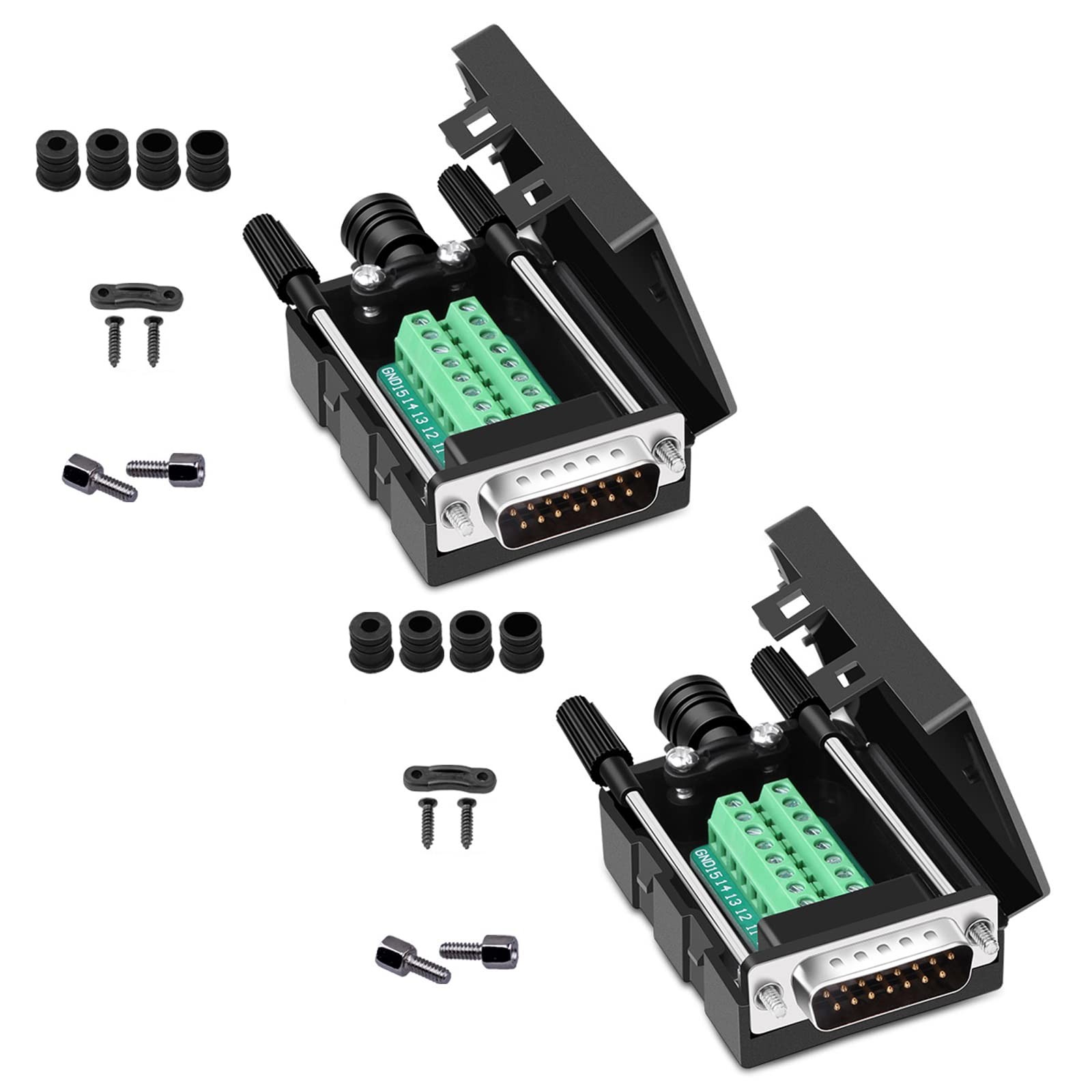 2 PCS DB15 Solderless Serial To 15Pin Terminal Male Adapter Breakout Board