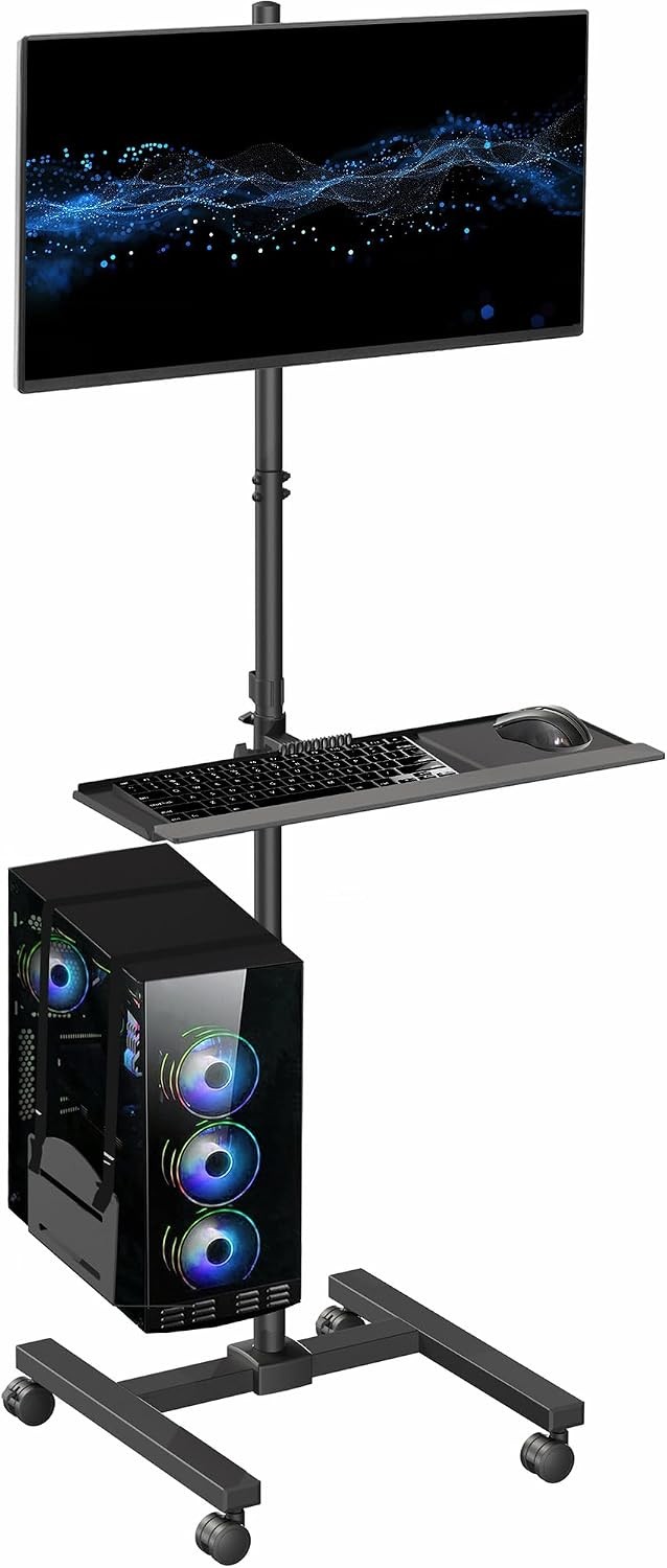 Black Mobile Computer Cart with Monitor Mount CART-PC02T | Fits up to 32 inch