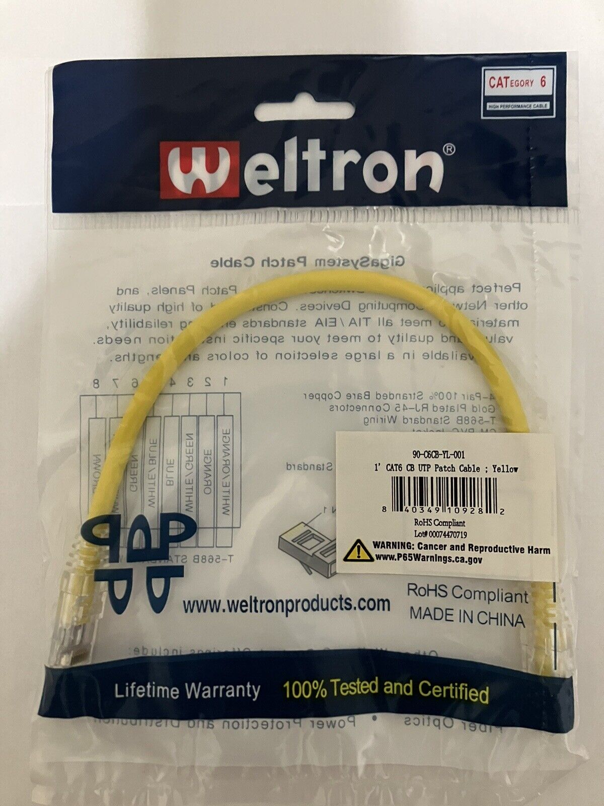 17 X Weltron Patch Cable 1ft - Yellow UTP