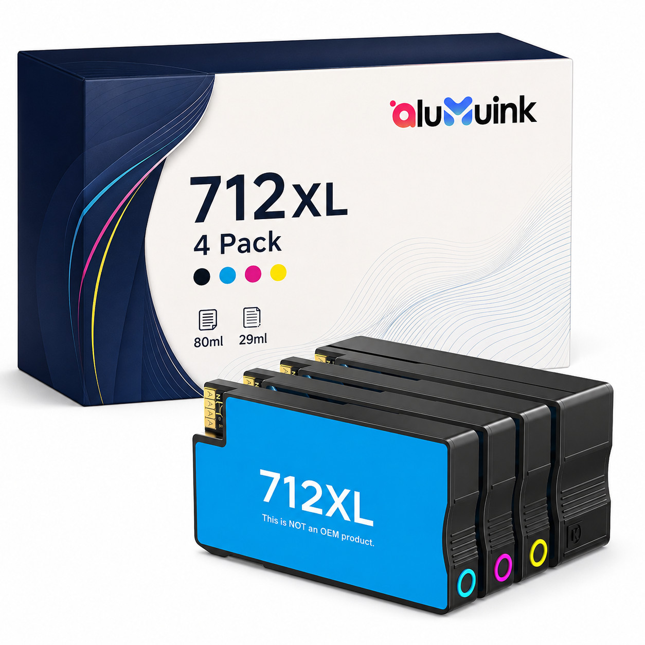 712XL  Ink Cartridge 4 Pack High Yield Compatible for Steel 24-in, 36-in T650
