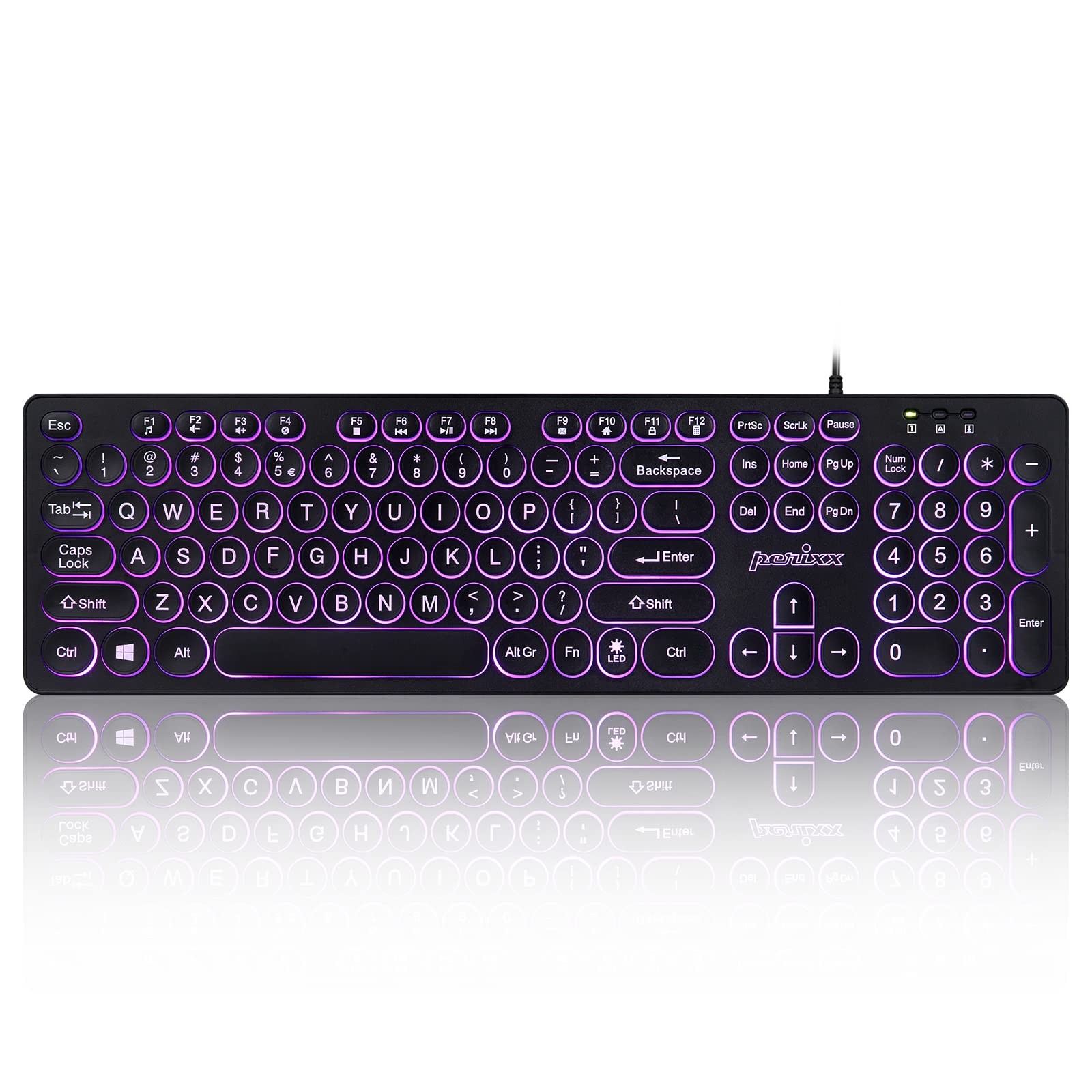 Perixx PERIBOARD-317R Wired Backlit USB Keyboard - Big Print Letter - Tri-Col