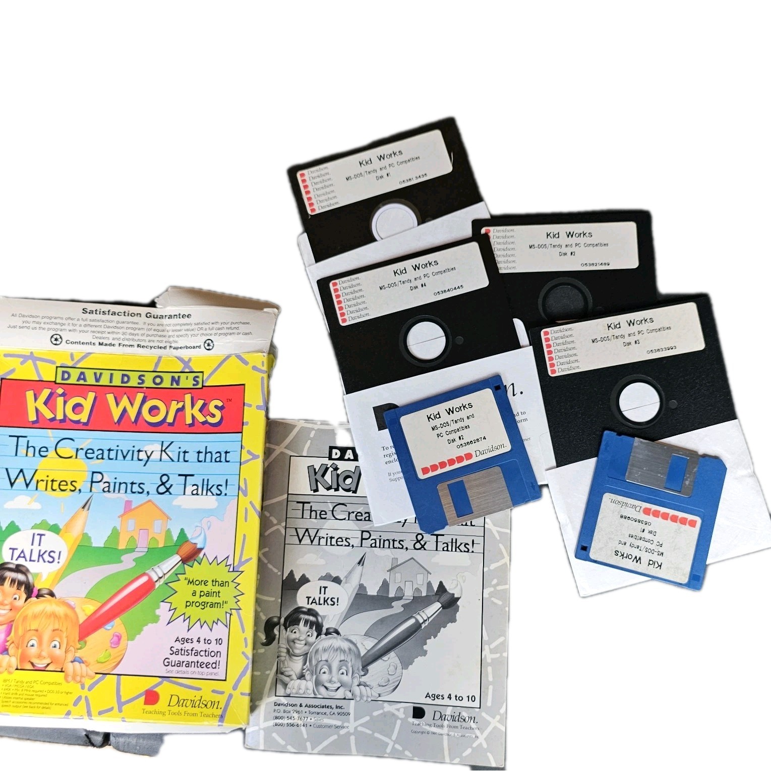 Davidson’s Kid Works 2 1992 PC Game Davidson Floppy Disks Box Manual Vintage