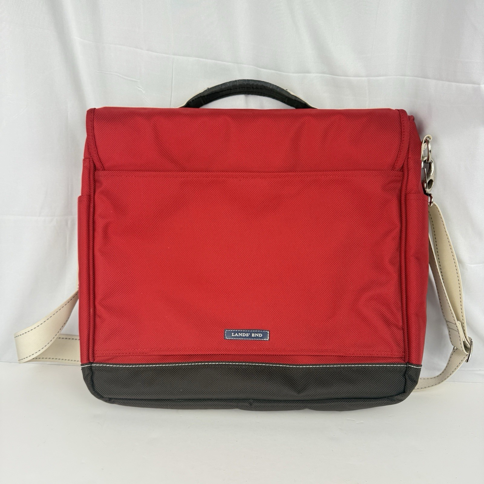 VTG Land's End Padded Laptop Shoulder Messenger Crossbody Bag 15x13.5" Red Black
