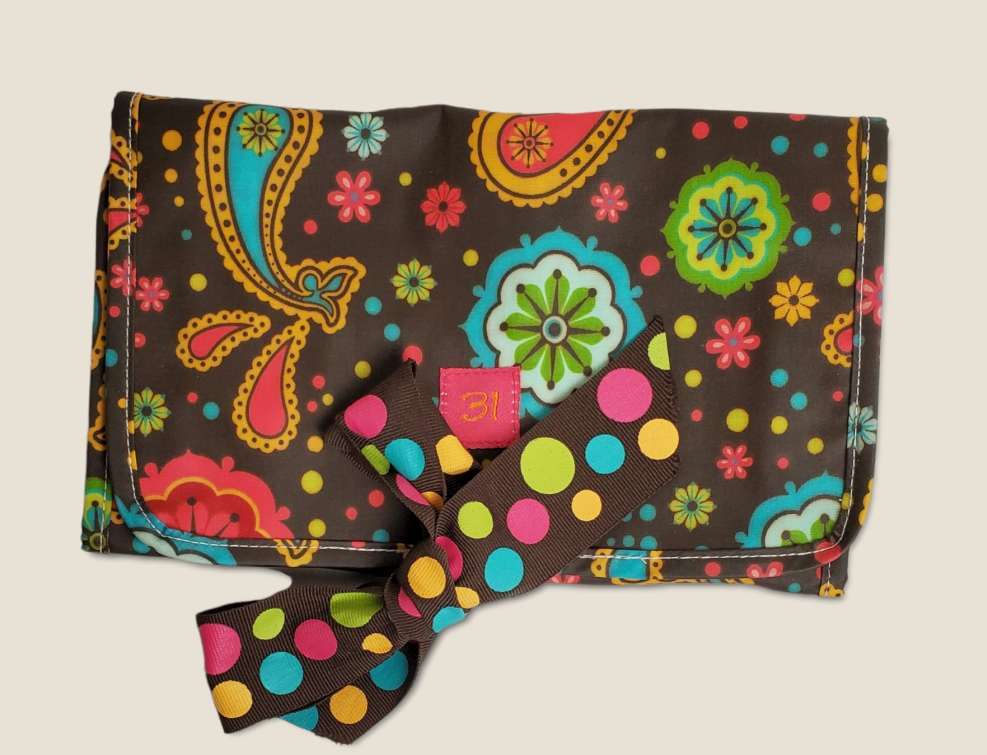 Thirty-One Tri Fold Tablet Organizer iPad Ereader Kindle Vinyl Coated Fabric EUC