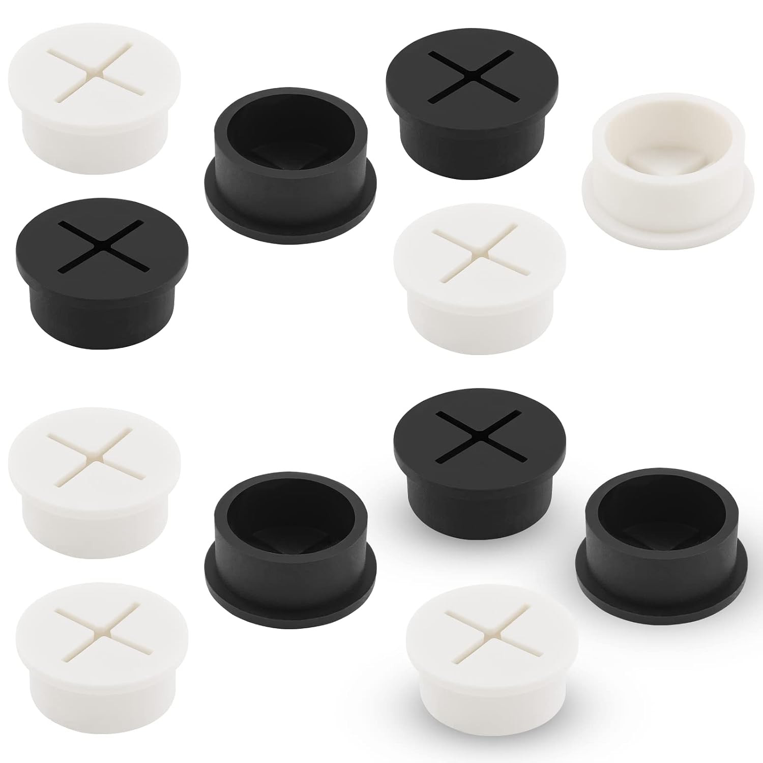 12Pcs 1 Inch Cable Grommet, Black & White