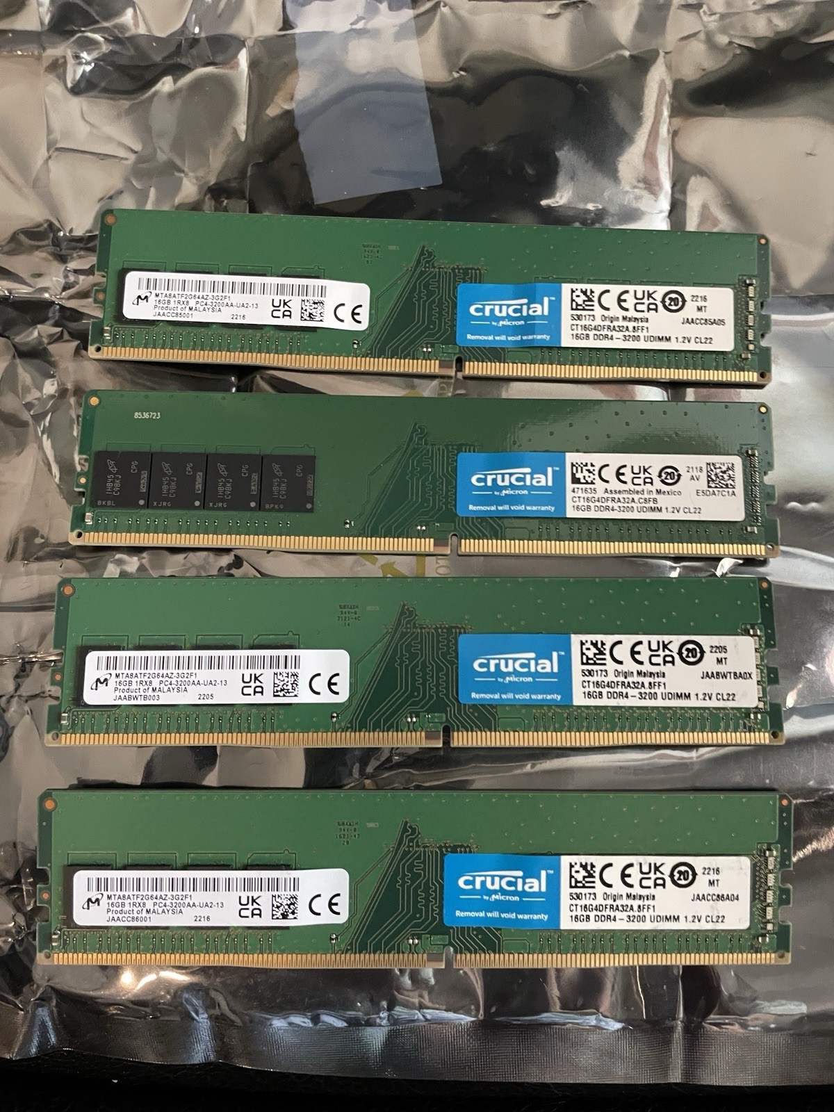 TESTED&WORKING 64GB 4x16GB Micron 1RX8 PC4-3200AA-UA2-13 MTA8ATF2G64AZ-3G2F1 RAM