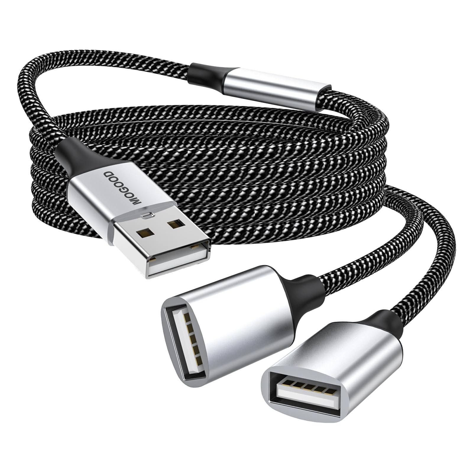 USB Splitter Cable, 1m USB A Male to 2 Female Y-Cable – Braided, Durable, Fas...