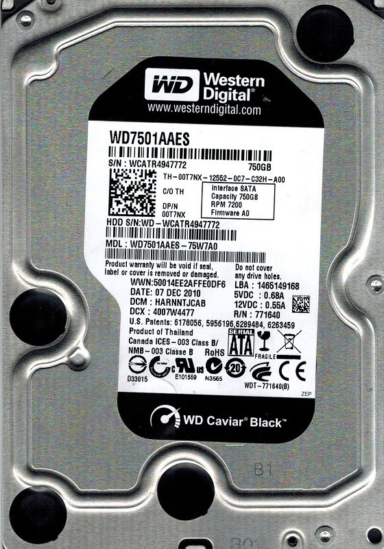 Western Digital WD7501AAES-75W7A0 750GB DCM: HARNNTJCAB