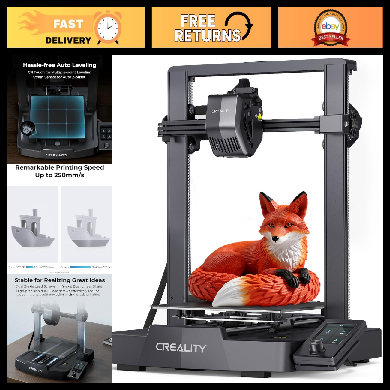 Beginner-Friendly 3D Printer with Auto Leveling, High Precision, Easy Setup, End