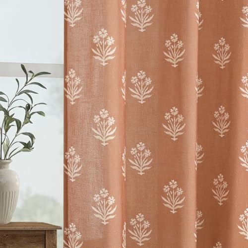 Boho Curtains 84 Inch Length 2 Panels Set 52"W x 84"L (Pack of 2) Terracotta
