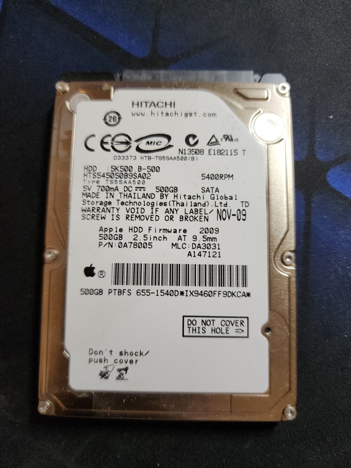 OEM Apple Hitachi HTS545050B9SA02 655-1540E 500GB 2.5" SATA Laptop Hard Drive