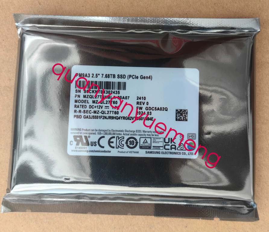 1PCS Samsung PM9A3 7.68TB SSD U.2 NVME MZ-QL7T60 PCIE MZQL27T6HBLA-00A07 NEW