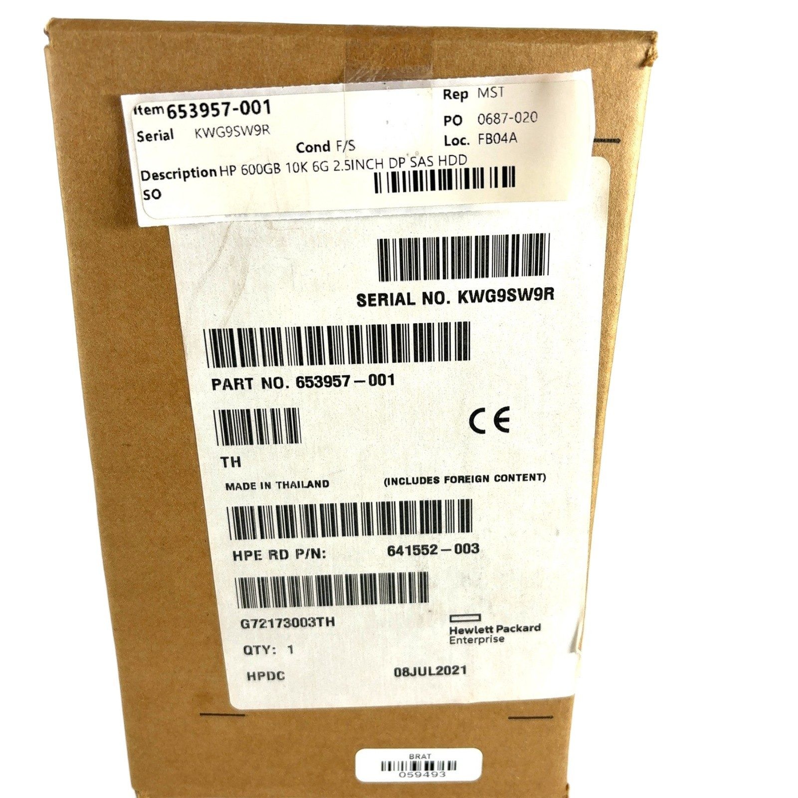 HPE SPS Drive HD 600Gb 6G 10K 2.5 DP EN SC 653957-001 HPE RD 876938-001 New