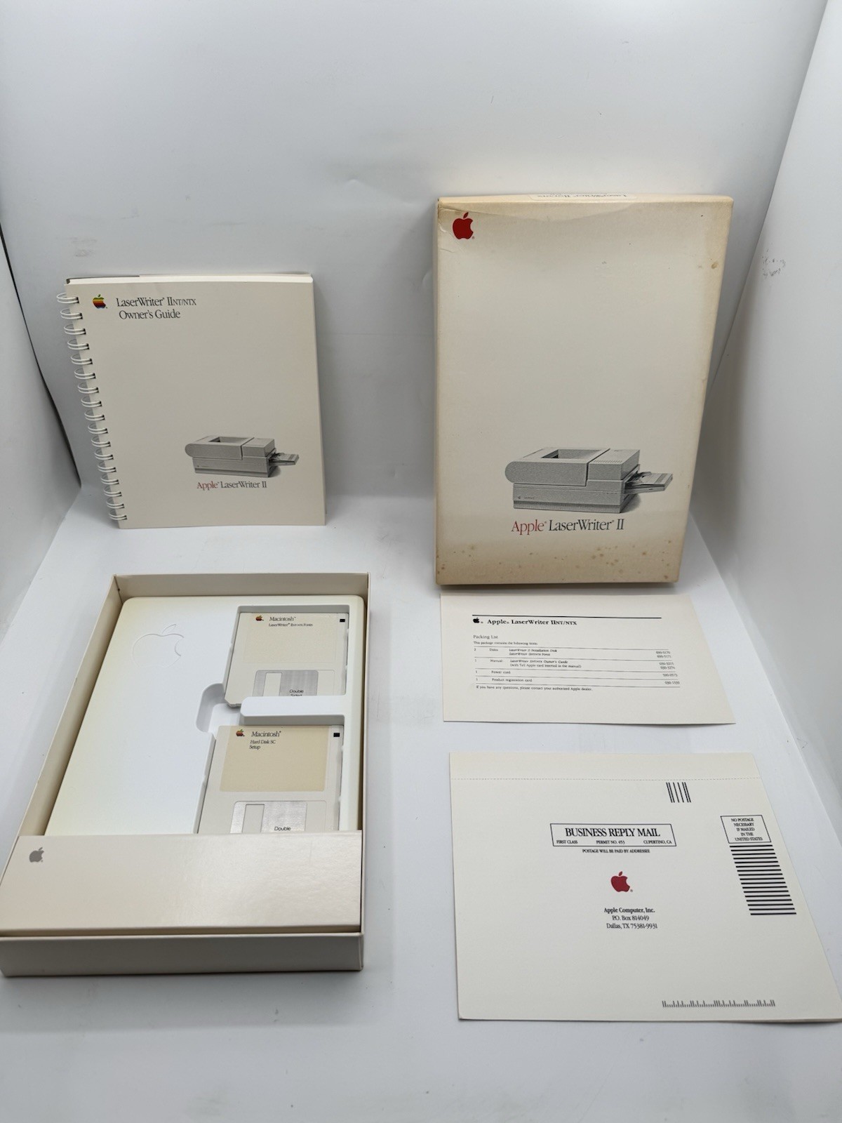1989 Apple LaserWriter II NT/NTX Printer Accessory Kit Box Manual, Floppy Discs