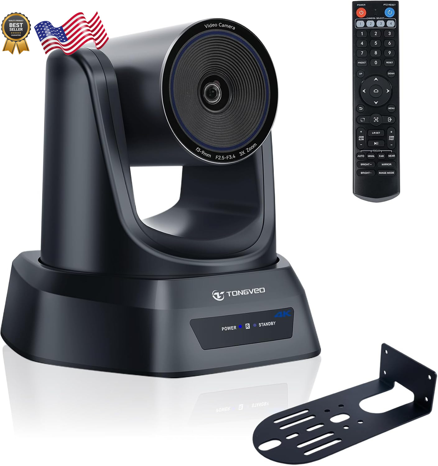 TONGVEO 4K Conference Room PTZ Camera AI Auto Tracking 3X Optical Zoom