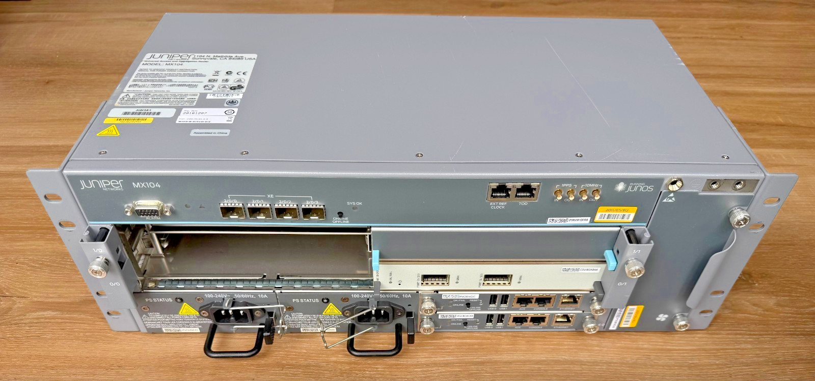 Juniper MX104 Router w/ 2x RE-S-MX104, 1x MIC-3D-2XGE-SFP, 2x AC