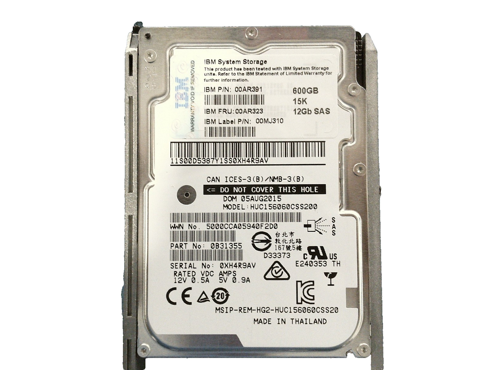 IBM 00AR323 2.5" 600GB 15K SAS 12Gbs Hard Disk 00AR391 Storwize V7000 Gen2