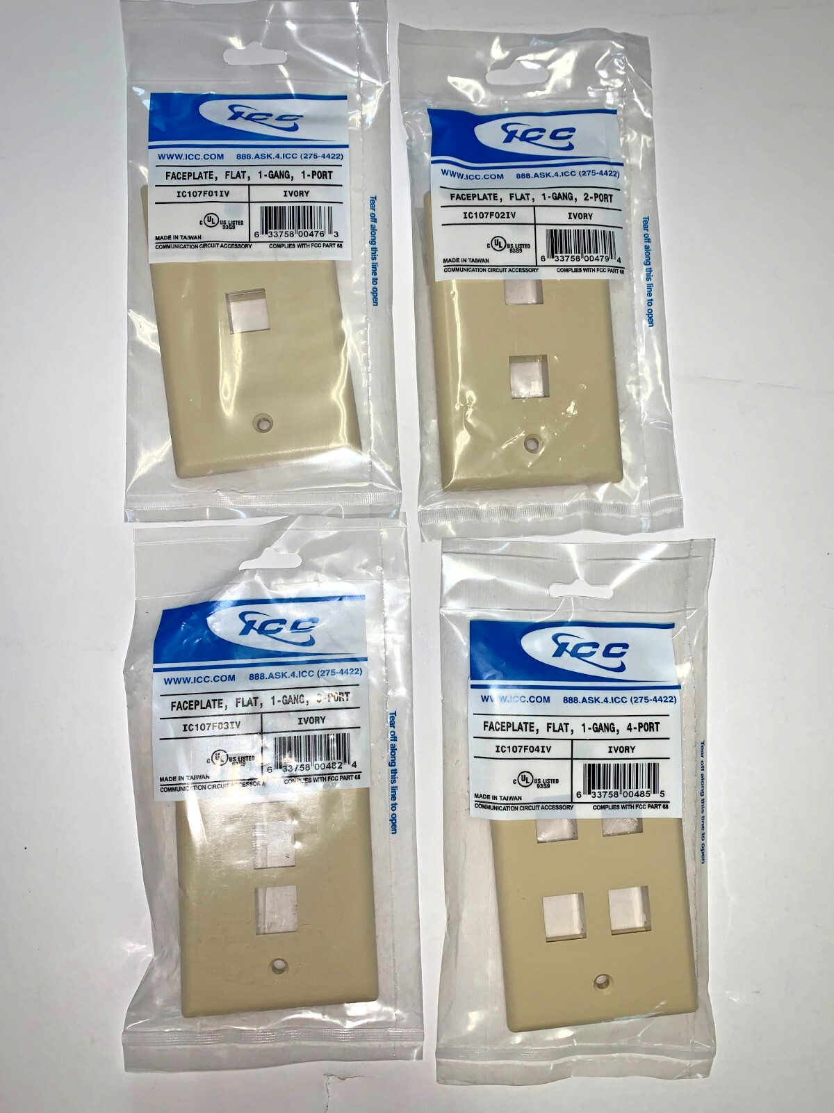 LOT OF 205 NEW ICC FACE PLATES 1, 2, 3, 4 PORTS, ***NEW PRICE***