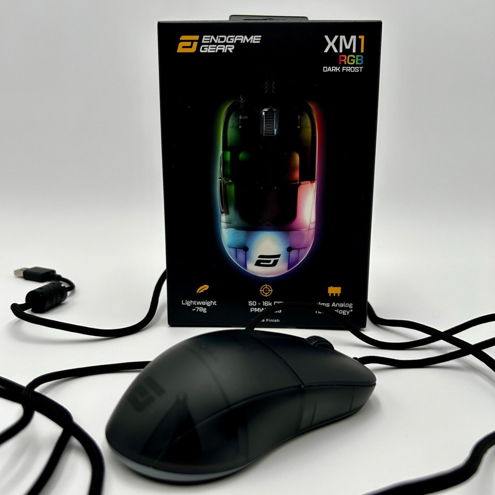 EUC Endgame Gear XM1 RGB Gaming Mouse Dark Frost USB Wired Optical 16,000 CPI