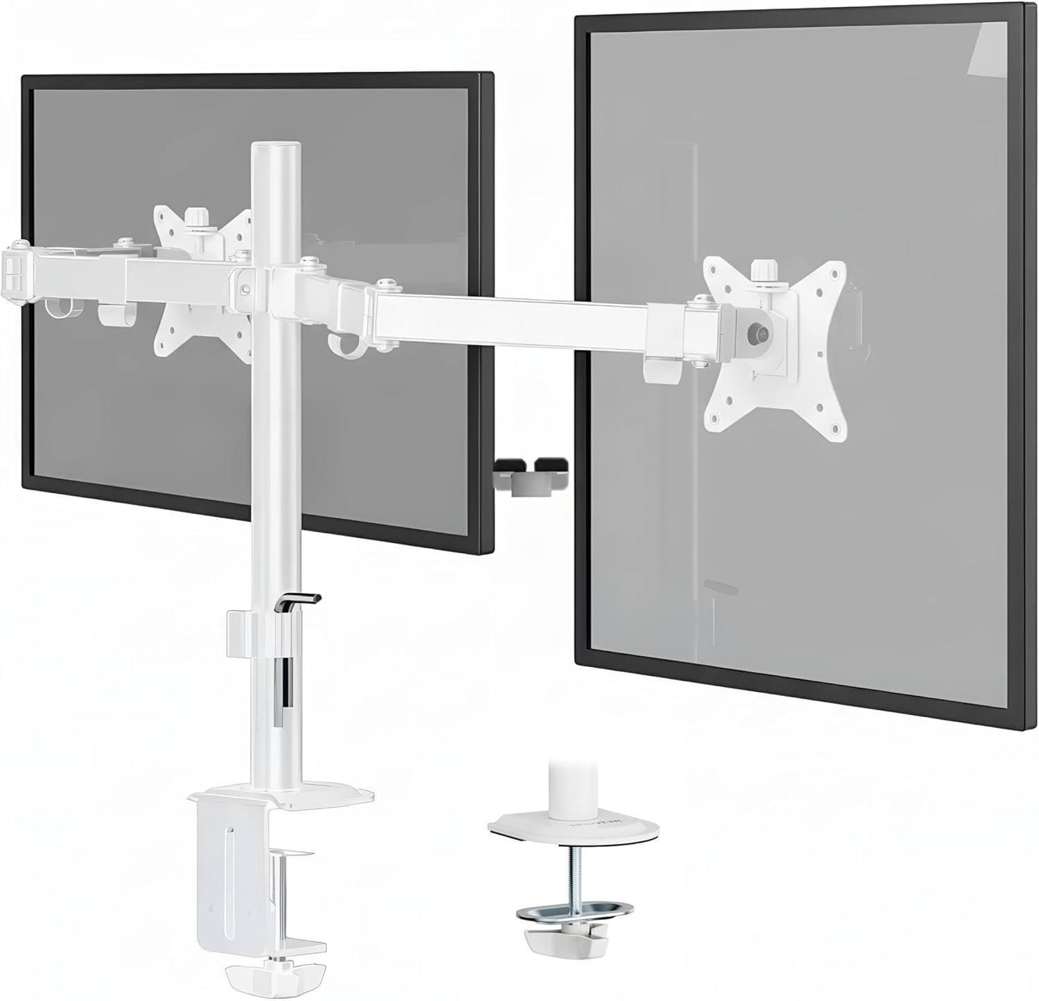Mount-It Dual Monitor Mount Arm for Desk, Full Motion White Steel 17-32 In