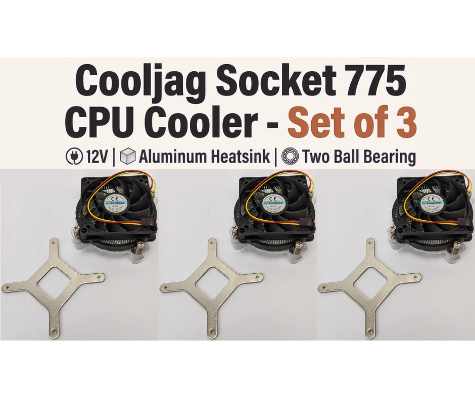 Cooljag Socket 775 CPU Cooling Fan Aluminum Heatsink 12V JYCC501A-B1 Set of 3