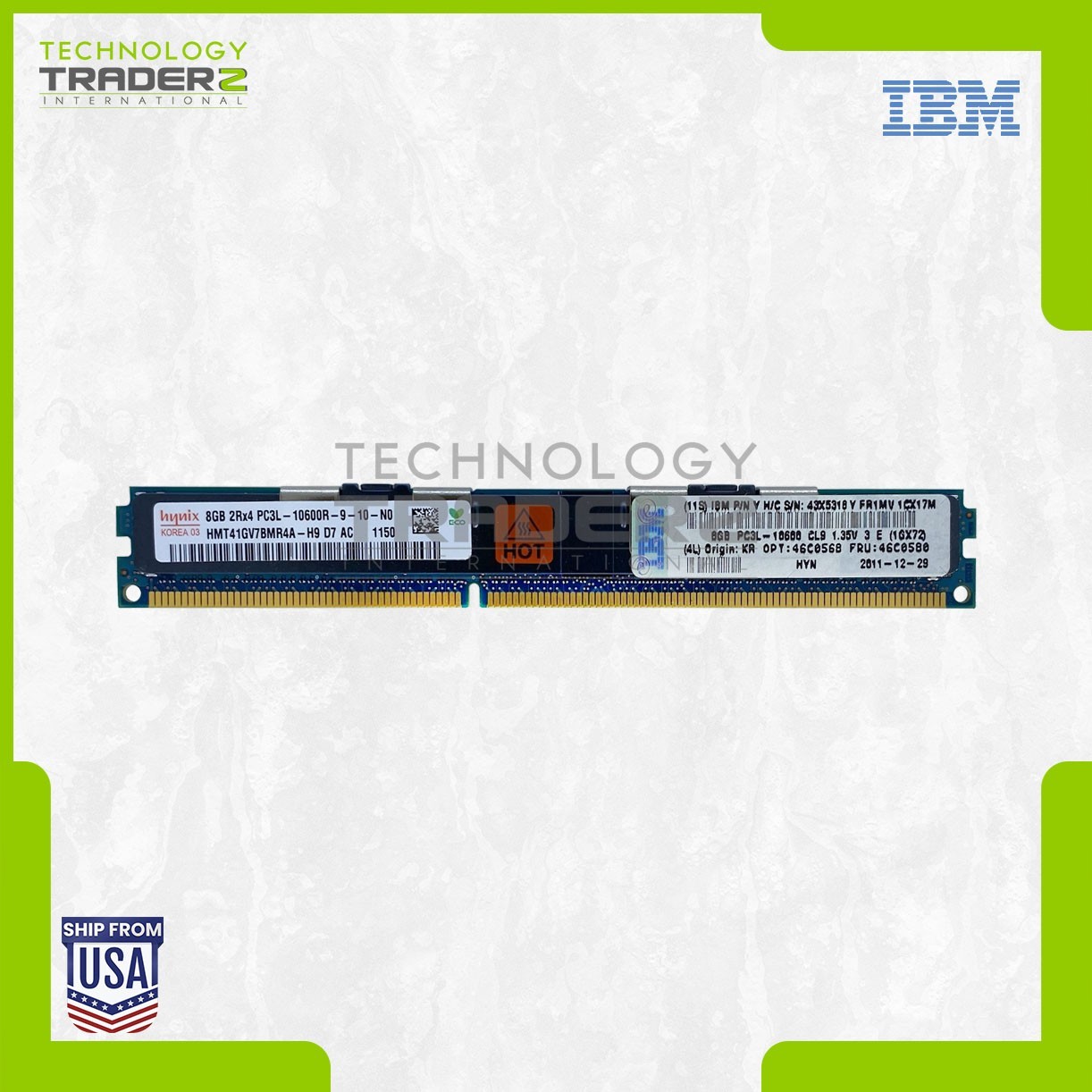 46C0568 IBM 8GB PC3-10600 DDR3-1333MHz ECC 2Rx4 Memory 43X5318 HMT41GV7BMR4A-H9