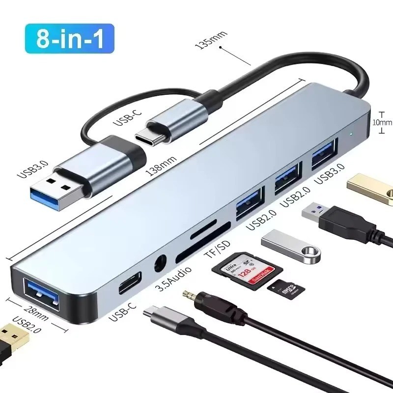 7/8 Port USB-C Hub Adapter - 5G Speed Multi Splitter for PC, Laptop & MacBook US