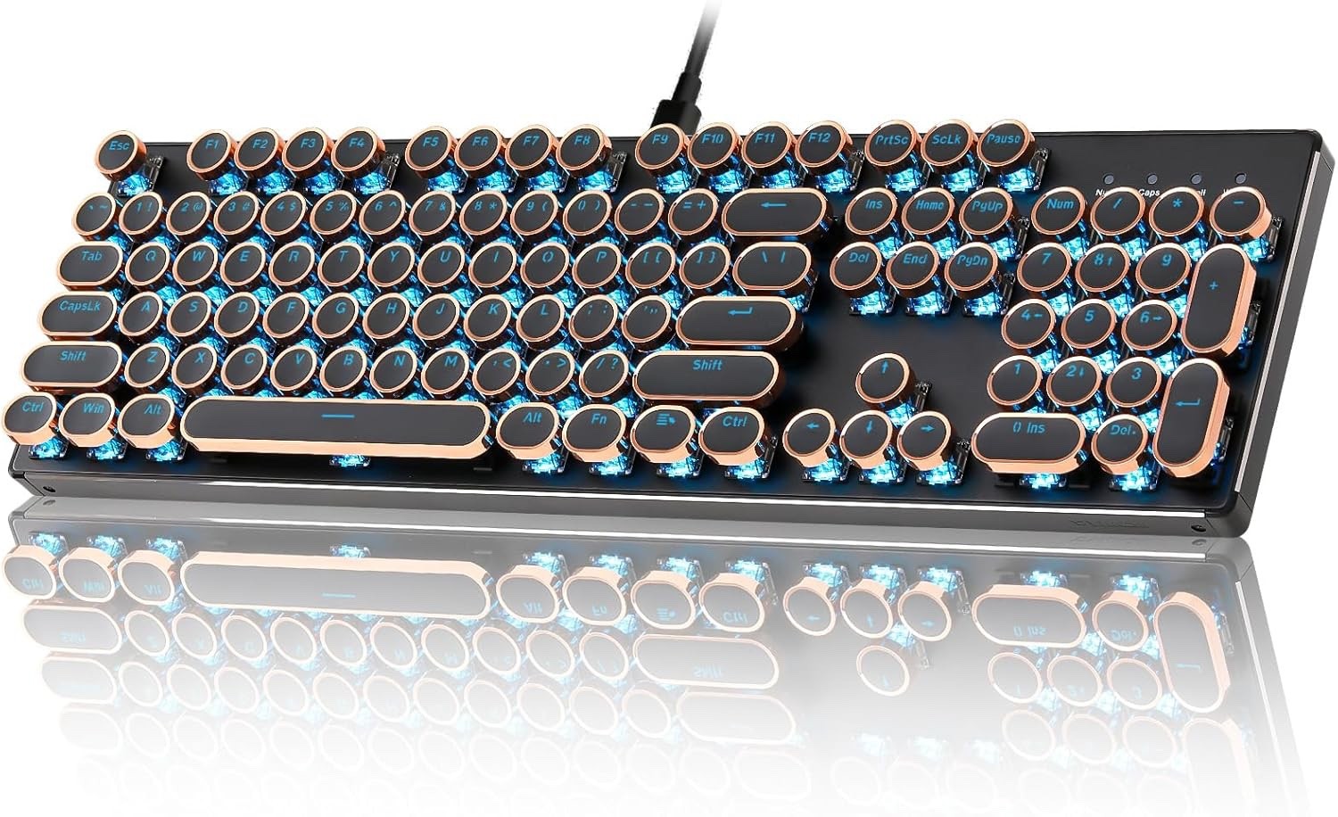 YUNZII QL108 Typewriter Style Mechanical Gaming Keyboard - Black/Gold