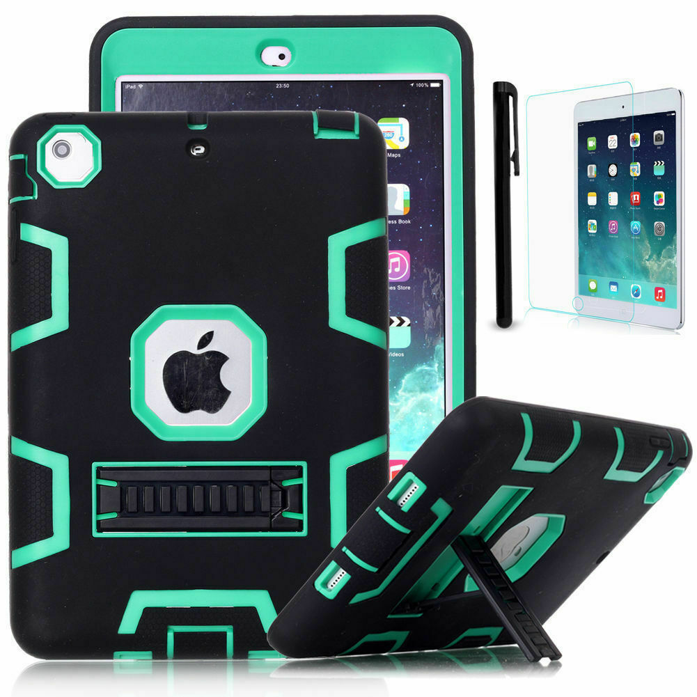 Heavy Duty Shockproof Hybrid Rubber Tough Case Cover Stand iPad 2/3/4 Mini 1/2/3