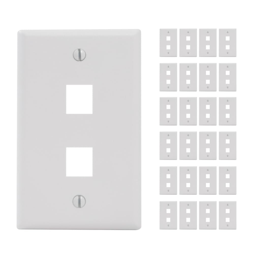 25 Pack White Wall Plate Standard Single Gang Outlet Box For Ethernet Install...