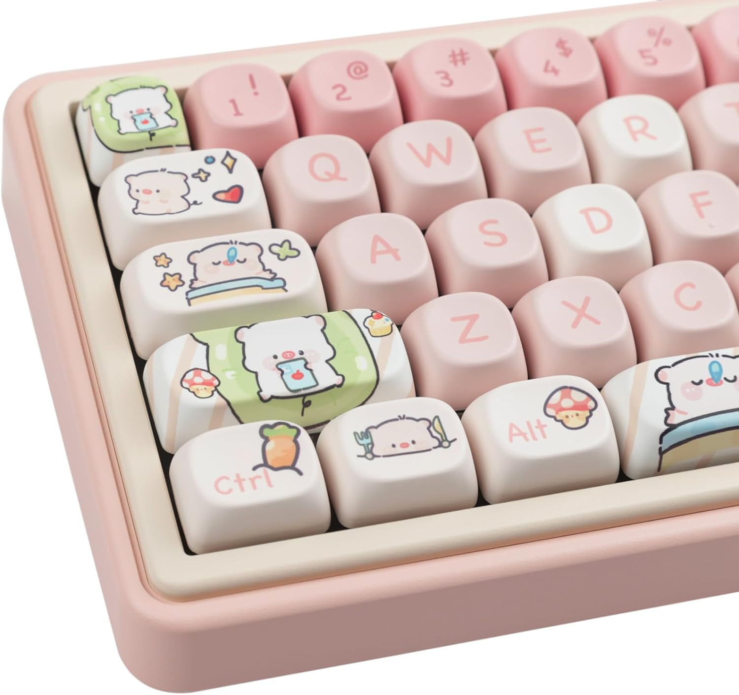 PBT Keycaps - 145 Keys MOA Profile Pink Pig Keycaps, Dye-Sublimation Cute Keycap