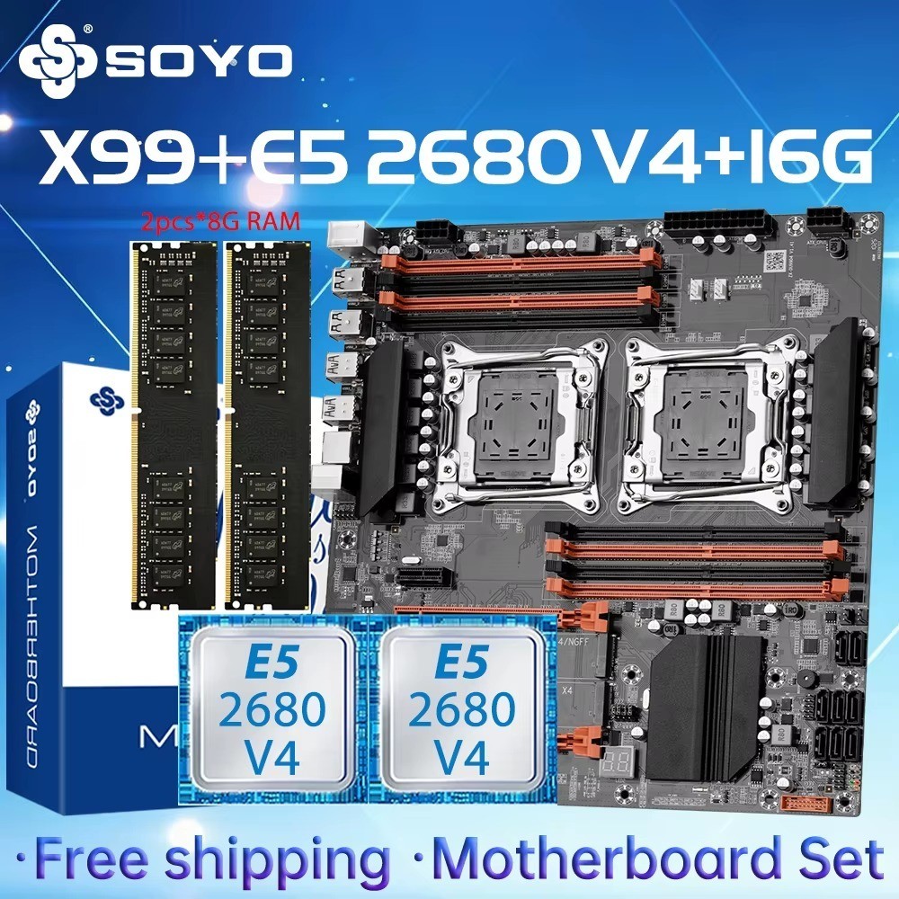 SOYO X99 Dual CPU Motherboard Kit Intel Xeon E5 2680 V4 2x8GB DDR4 LGA2011-3