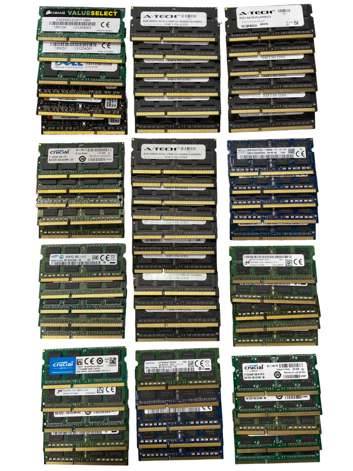 Lot of 65x DDR3 Laptop RAM (64x 8GB) (1x 16GB) Mixed Brands Mixed Speed   #26
