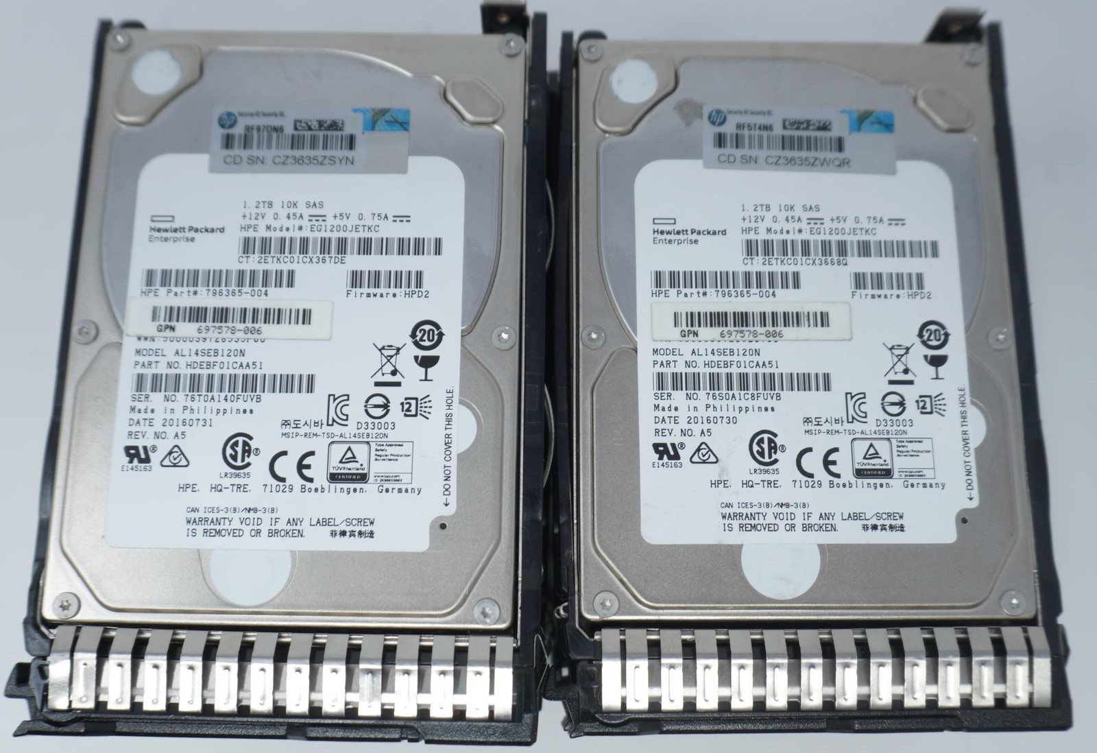 Lot of 8 - HP 718292-001 718162-B21 1.2TB 10K 6Gbps 2.5" SAS SERVER Hard Drive