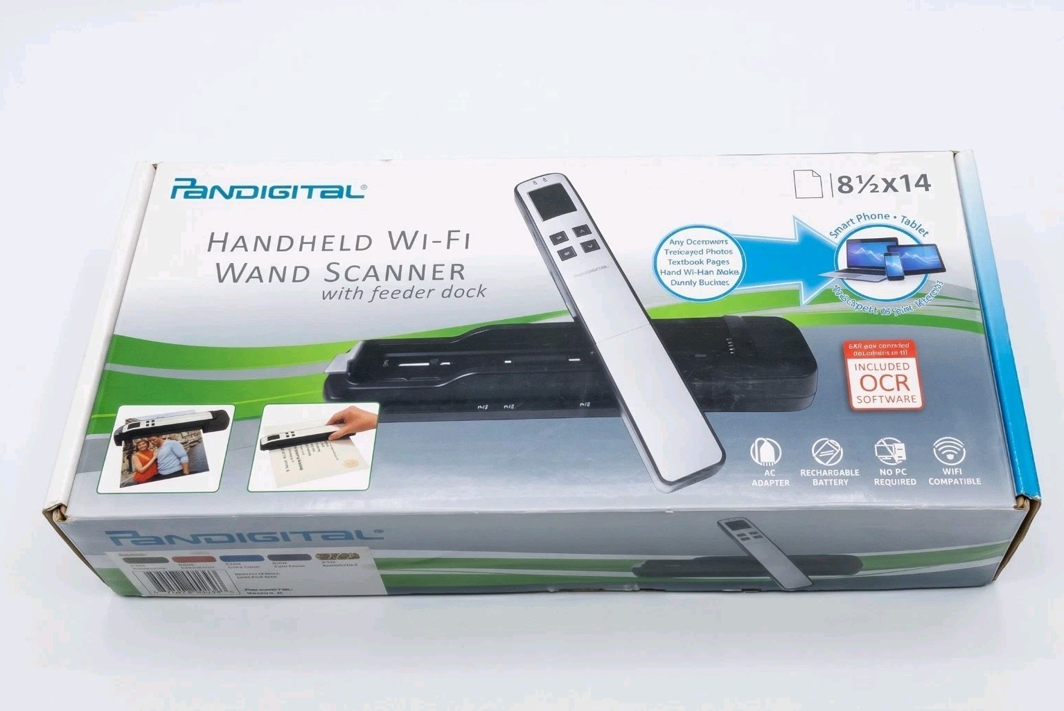 Pandigital Handheld Wi-Fi Wand Scanner S8X1103 w/ Feeder Dock 8.5"x14" RED
