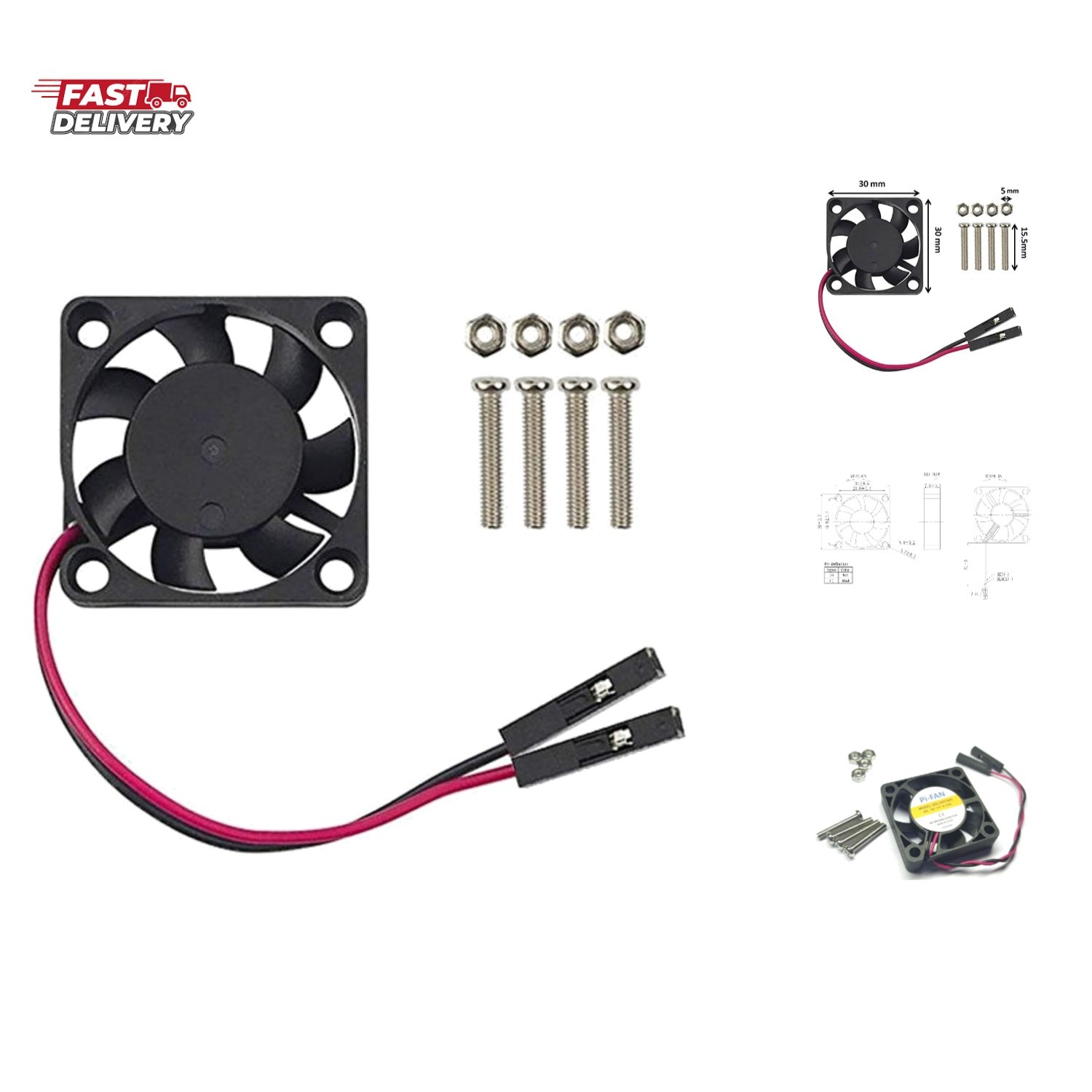 Raspberry Pi Fan 30x30x7mm, Raspberry Pi Cooling Fan Brushless 3.3V 5V DC Qui...
