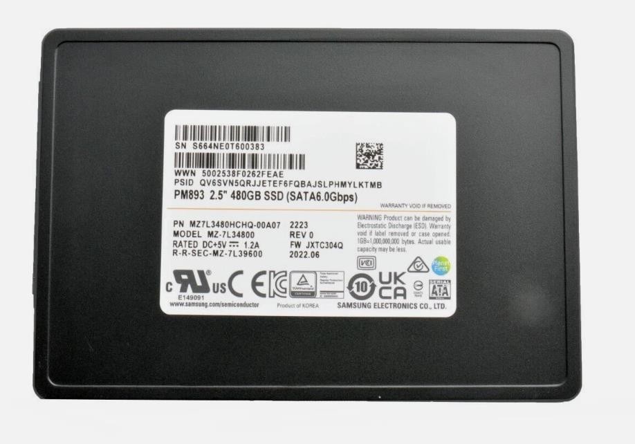 New Samsung PM893 480GB SSD 2.5" SATA III 6Gbps MZ7L3480HCHQ-00B7C MZ-7L34800.