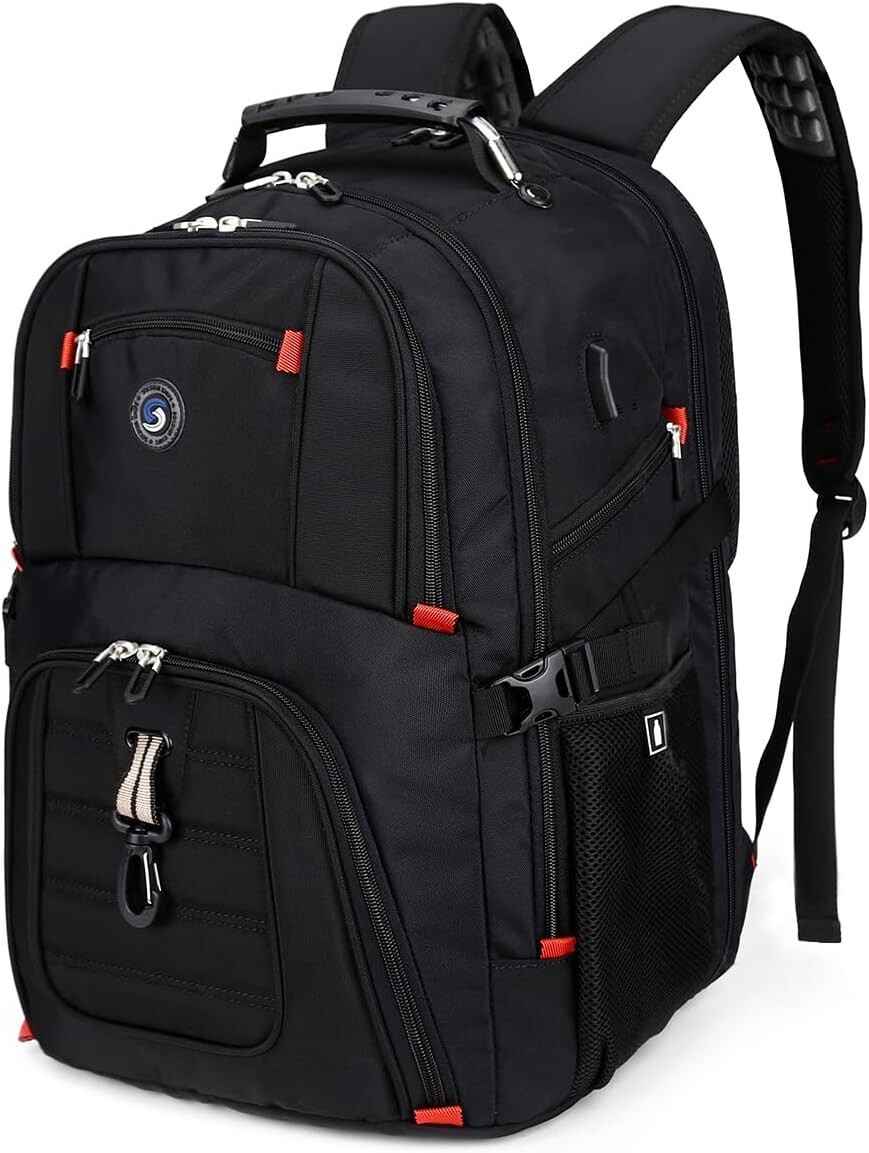 Extra Large 52L Travel Laptop Backpack with USB Charging Port Black