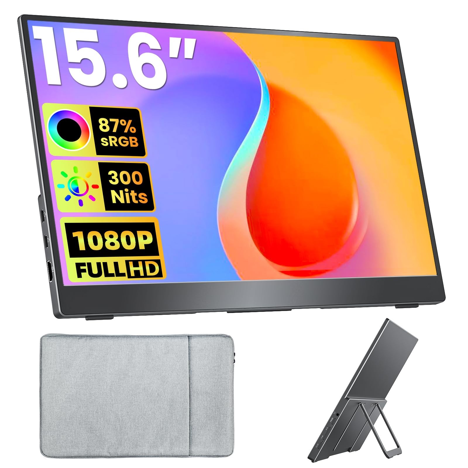 Portable Monitor 15.6 inch FHD 87% sRGB 60Hz IPS HDR HDMI USB-C Travel Monito...