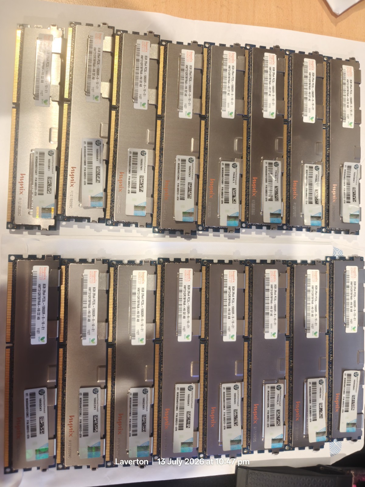 16 X Hynix 8gb 2rx4 Pc3l-10600r-9-10-e1 ECC RAM (128gb Total)